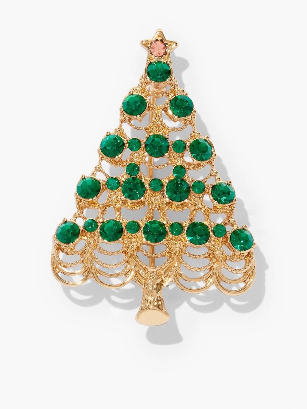 Talbots Green/Gold-Tone Multi Christmas Tree Brooch